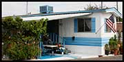 white and blue mobile home
