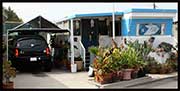blue and white mobile home